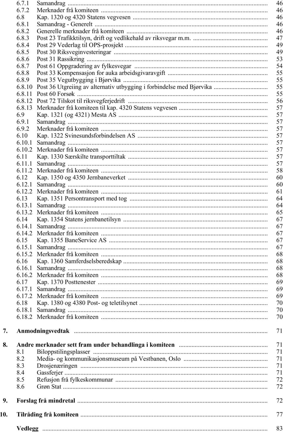 .. 55 6.8.9 Post 35 Vegutbygging i Bjørvika... 55 6.8.10 Post 36 Utgreiing av alternativ utbygging i forbindelse med Bjørvika... 55 6.8.11 Post 60 Forsøk... 55 6.8.12 Post 72 Tilskot til riksvegferjedrift.