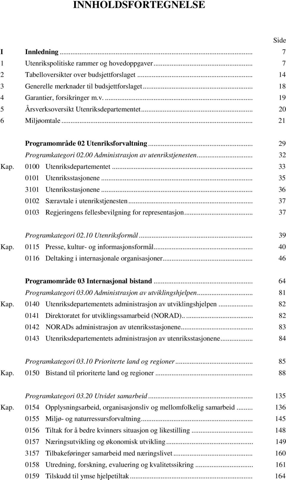 0100... 33 0101 Utenriksstasjonene... 35 3101 Utenriksstasjonene... 36 0102 Særavtale i utenrikstjenesten... 37 0103 Regjeringens fellesbevilgning for representasjon... 37 Programkategori 02.