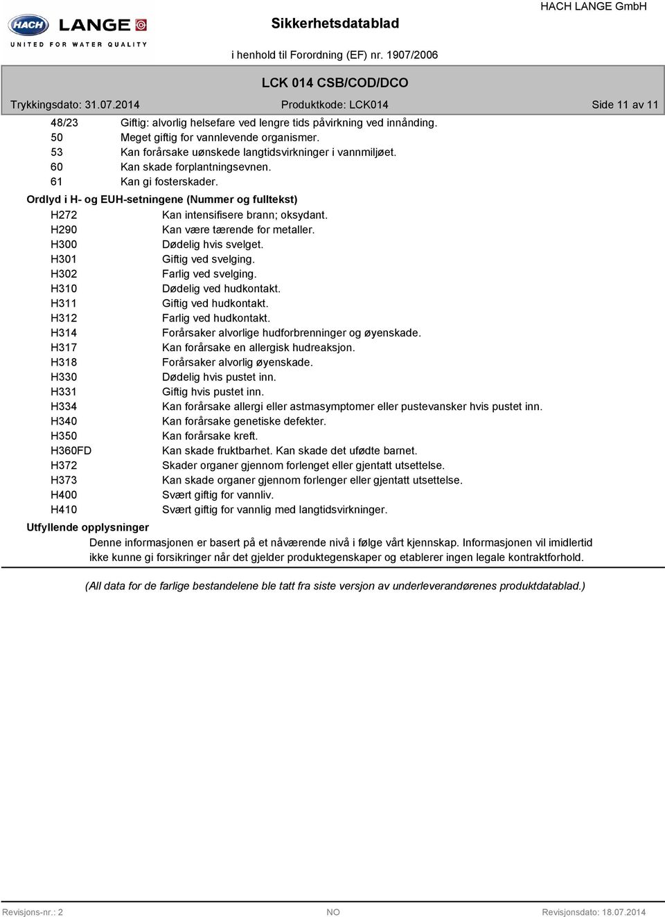 H300 Dødelig hvis svelget. H301 Giftig ved svelging. H302 Farlig ved svelging. H310 Dødelig ved hudkontakt. H311 Giftig ved hudkontakt. H312 Farlig ved hudkontakt.