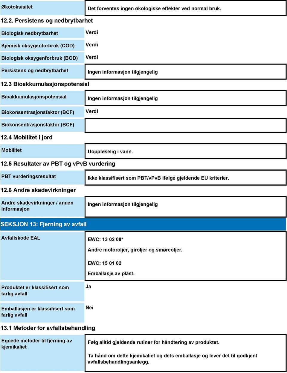 3 Bioakkumulasjonspotensial Bioakkumulasjonspotensial Biokonsentrasjonsfaktor (BCF) Verdi Biokonsentrasjonsfaktor (BCF) 12.