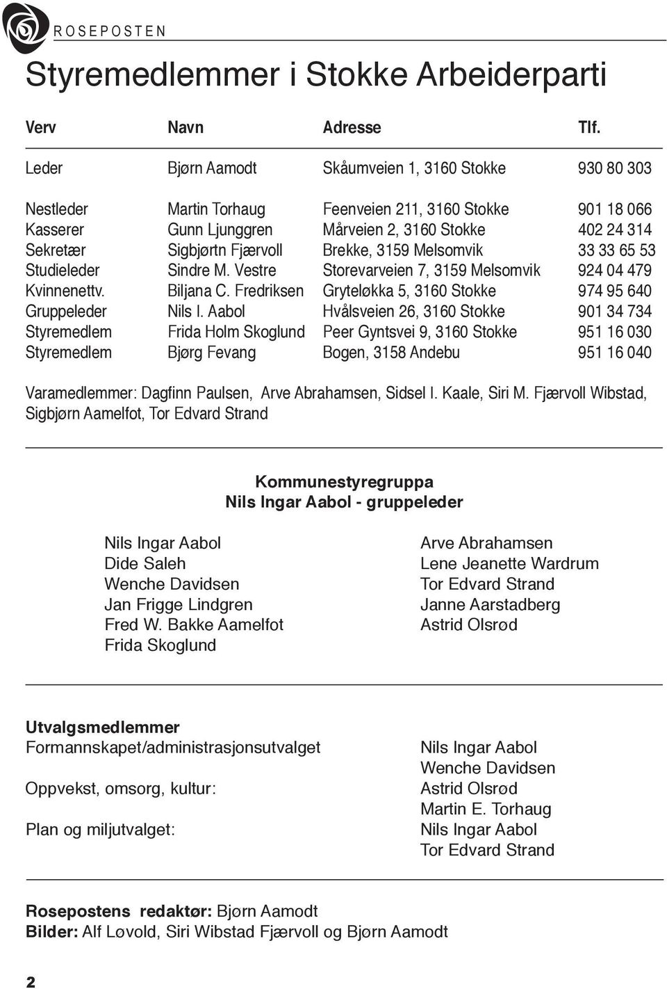 Fjærvoll Brekke, 3159 Melsomvik 33 33 65 53 Studieleder Sindre M. Vestre Storevarveien 7, 3159 Melsomvik 924 04 479 Kvinnenettv. Biljana C.