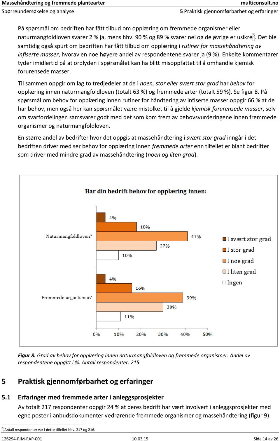 Det ble samtidig også spurt om bedriften har fått tilbud om opplæring i rutiner for massehåndtering av infiserte masser, hvorav en noe høyere andel av respondentene svarer ja (9 %).