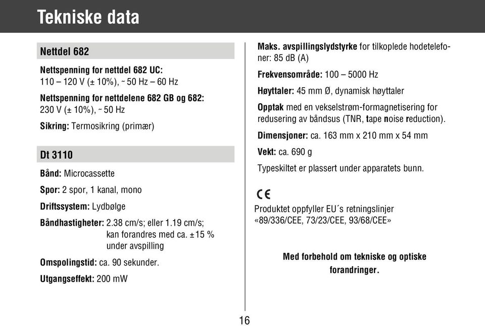 Utgangseffekt: 200 mw Maks.