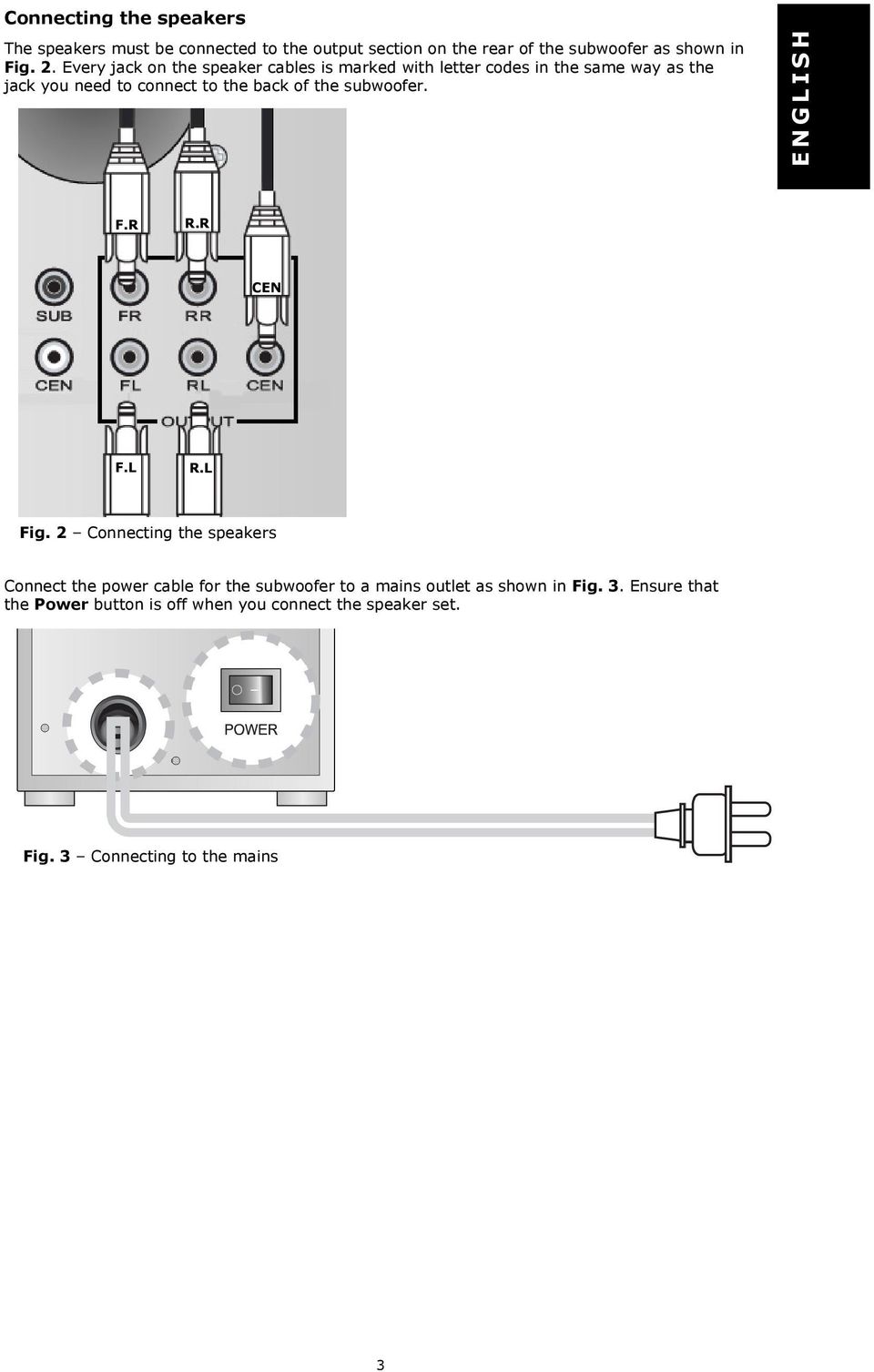 the subwoofer. ENGLISH F.R R.R CEN F.L R.L Fig.