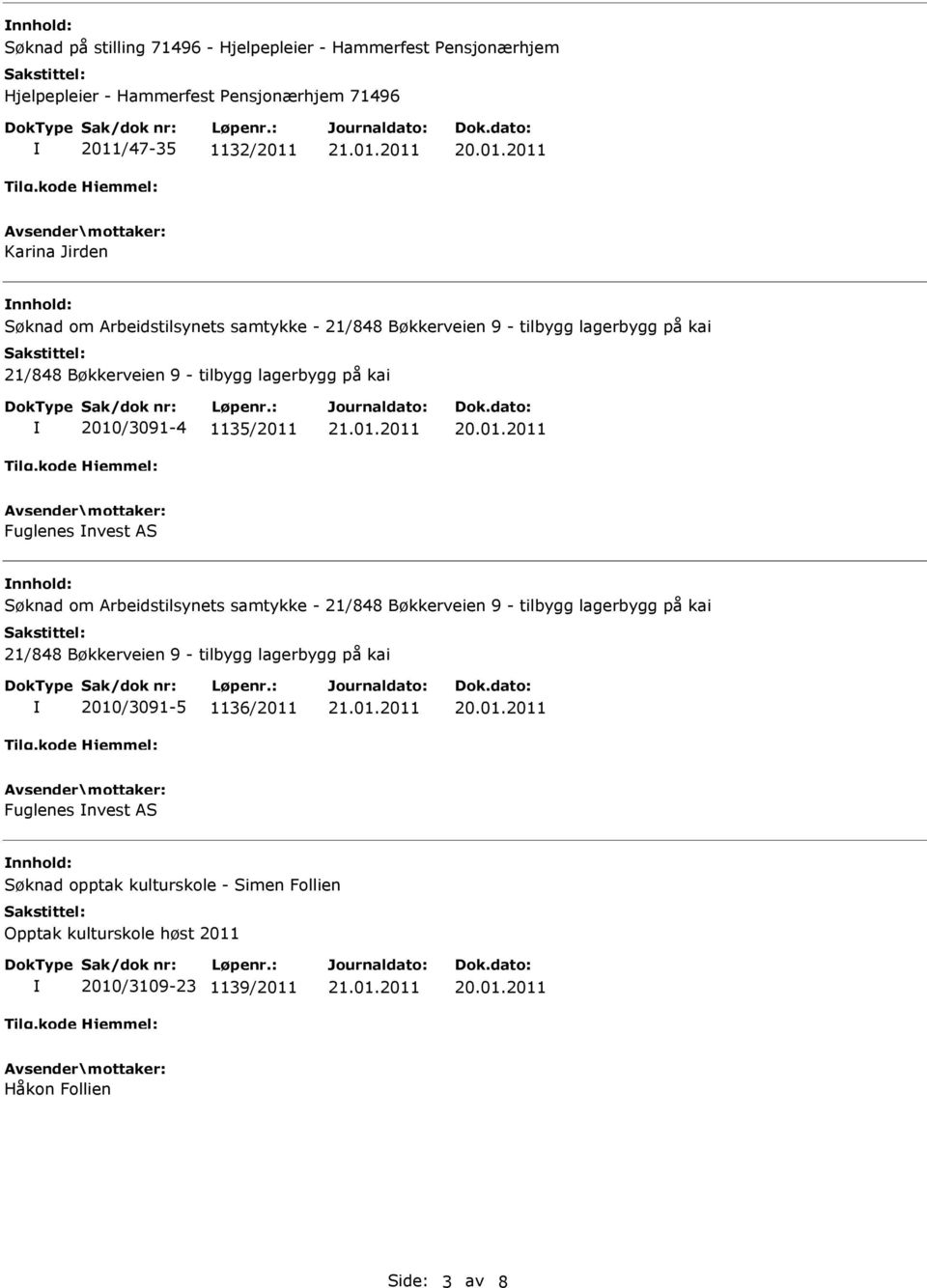 1135/2011 Fuglenes nvest AS nnhold: Søknad om Arbeidstilsynets samtykke - 21/848 Bøkkerveien 9 - tilbygg lagerbygg på kai 21/848 Bøkkerveien 9 - tilbygg