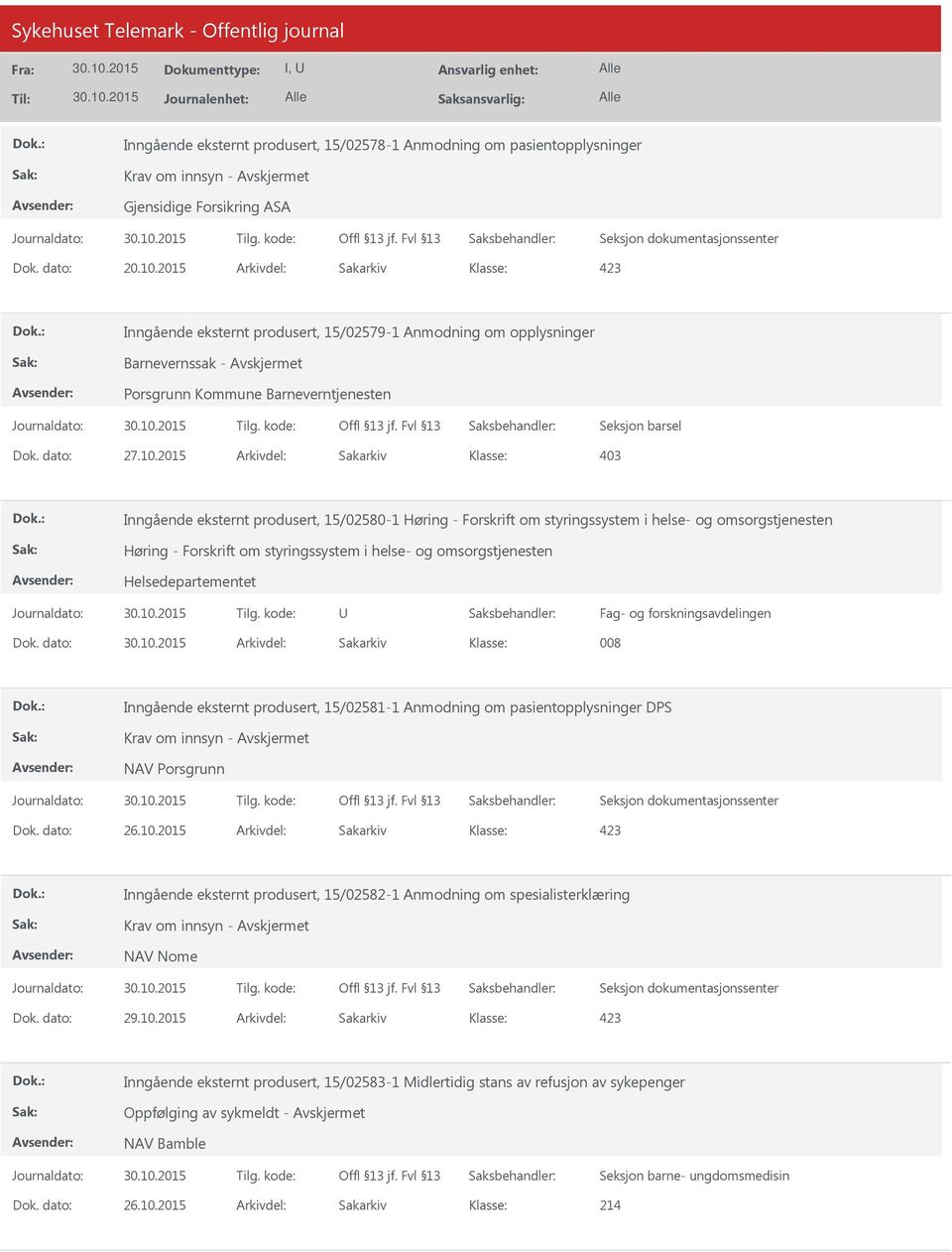 2015 Arkivdel: Sakarkiv 403 Inngående eksternt produsert, 15/02580-1 Høring - Forskrift om styringssystem i helse- og omsorgstjenesten Høring - Forskrift om styringssystem i helse- og