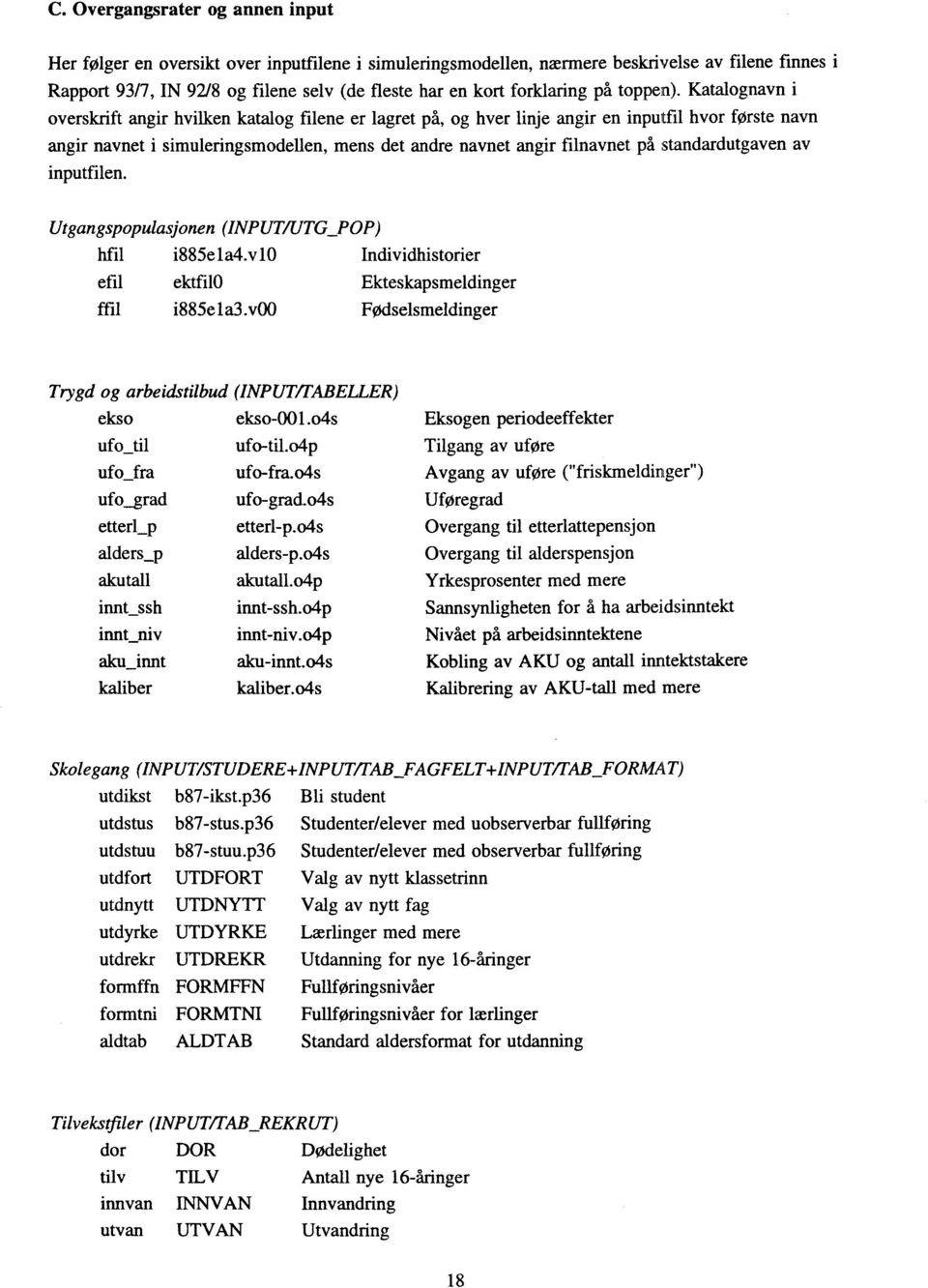 Katalognavn i overskrift angir hvilken katalog filene er lagret på, og hver linje angir en inputfil hvor første navn angir navnet i simuleringsmodellen, mens det andre navnet angir filnavnet på