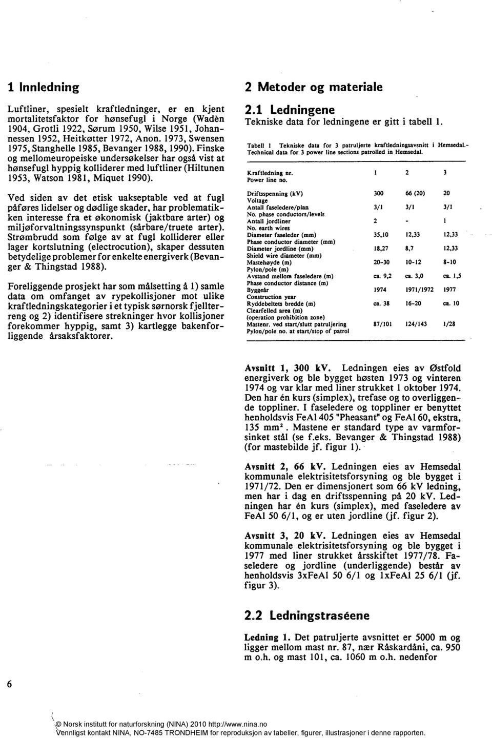 Finske og mellomeuropeiske undersøkelser har også vist at hønsefugl hyppig kolliderer med luftliner (Hiltunen 1953, Watson 1981, Miquet 1990). 2 Metoder og materiale 2.