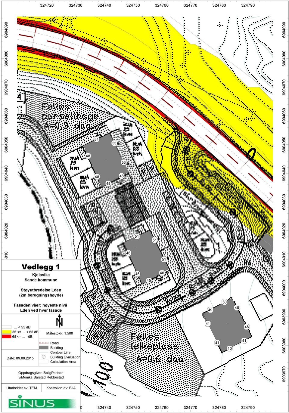høyeste nivå Lden ved hver fasade... < 55 db 55 <=... < 65 db 65 <=... db Dato: 09.