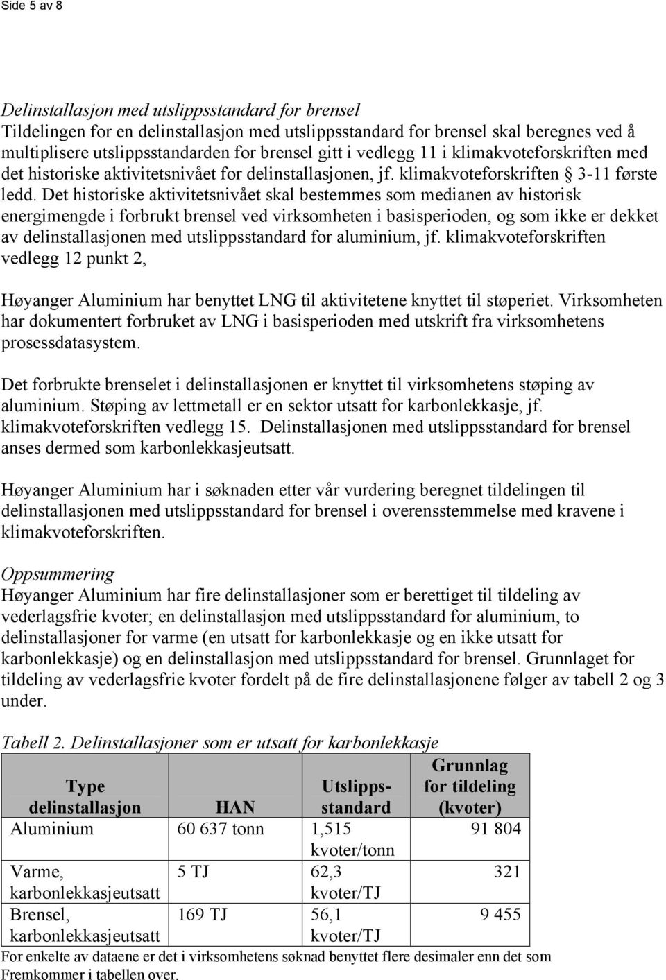 Det historiske aktivitetsnivået skal bestemmes som medianen av historisk energimengde i forbrukt brensel ved virksomheten i basisperioden, og som ikke er dekket av delinstallasjonen med