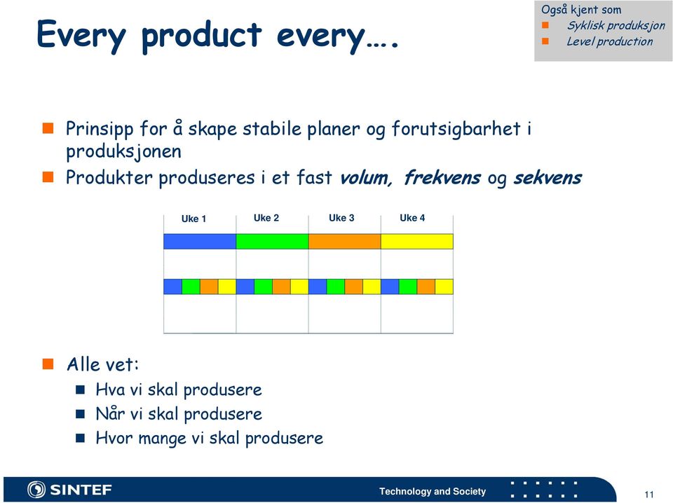stabile planer og forutsigbarhet i produksjonen Produkter produseres i et