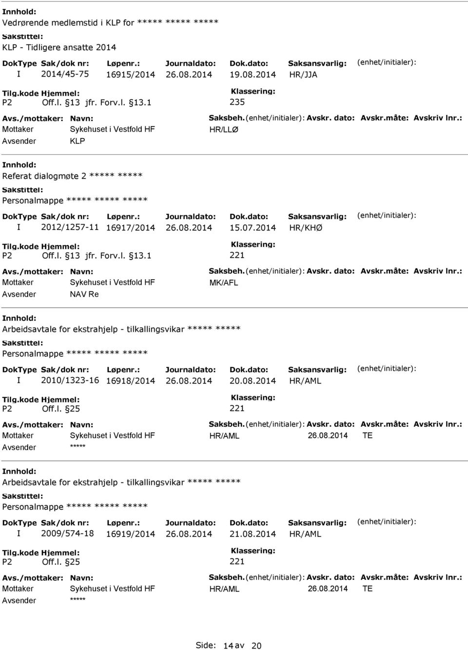 08.2014 Avs./mottaker: Navn: Saksbeh. Avskr. dato: Avskr.måte: Avskriv lnr.