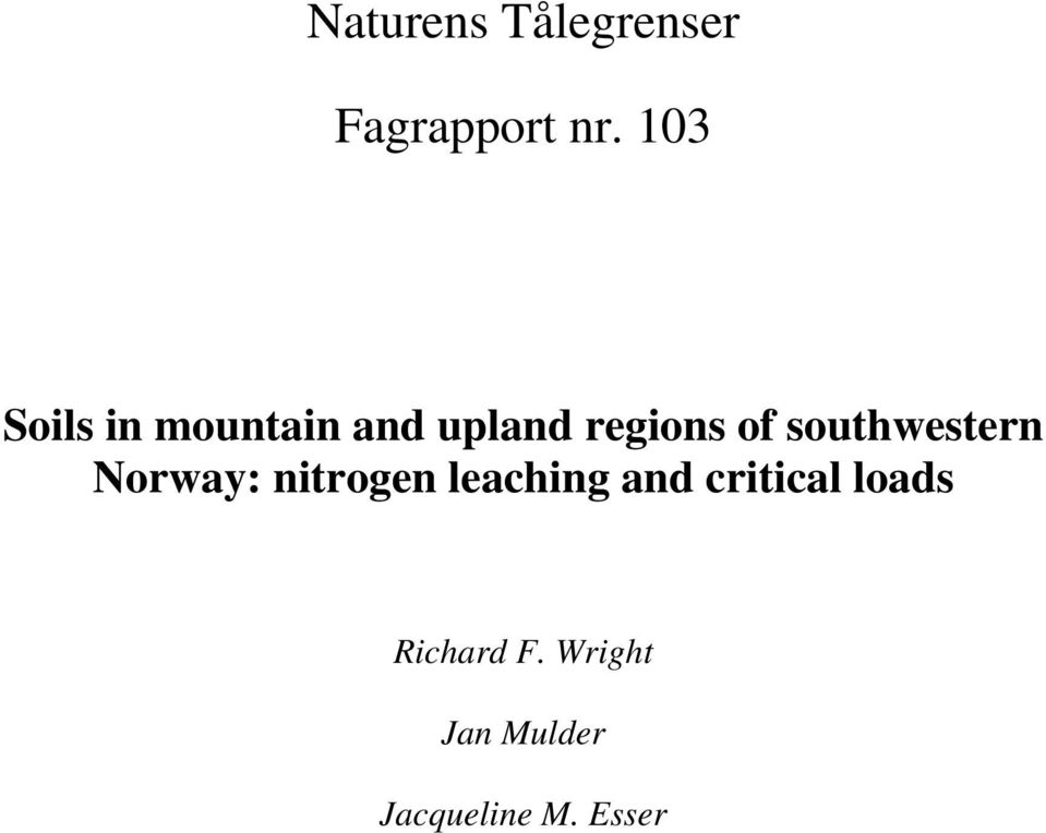 southwestern Norway: nitrogen leaching and