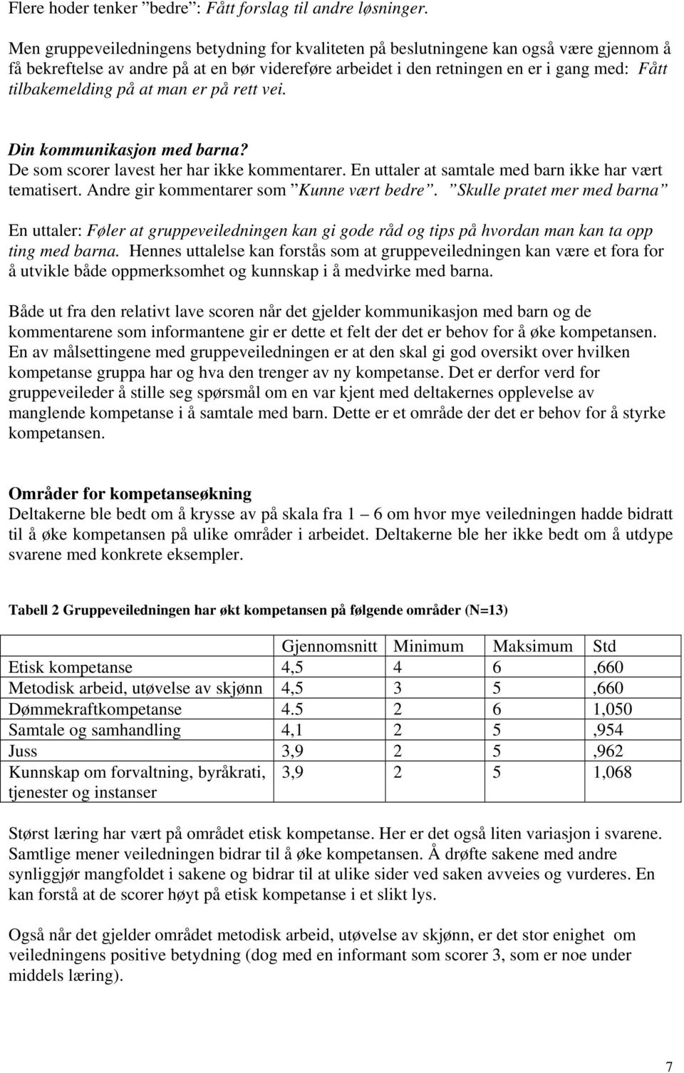 tilbakemelding på at man er på rett vei. Din kommunikasjon med barna? De som scorer lavest her har ikke kommentarer. En uttaler at samtale med barn ikke har vært tematisert.