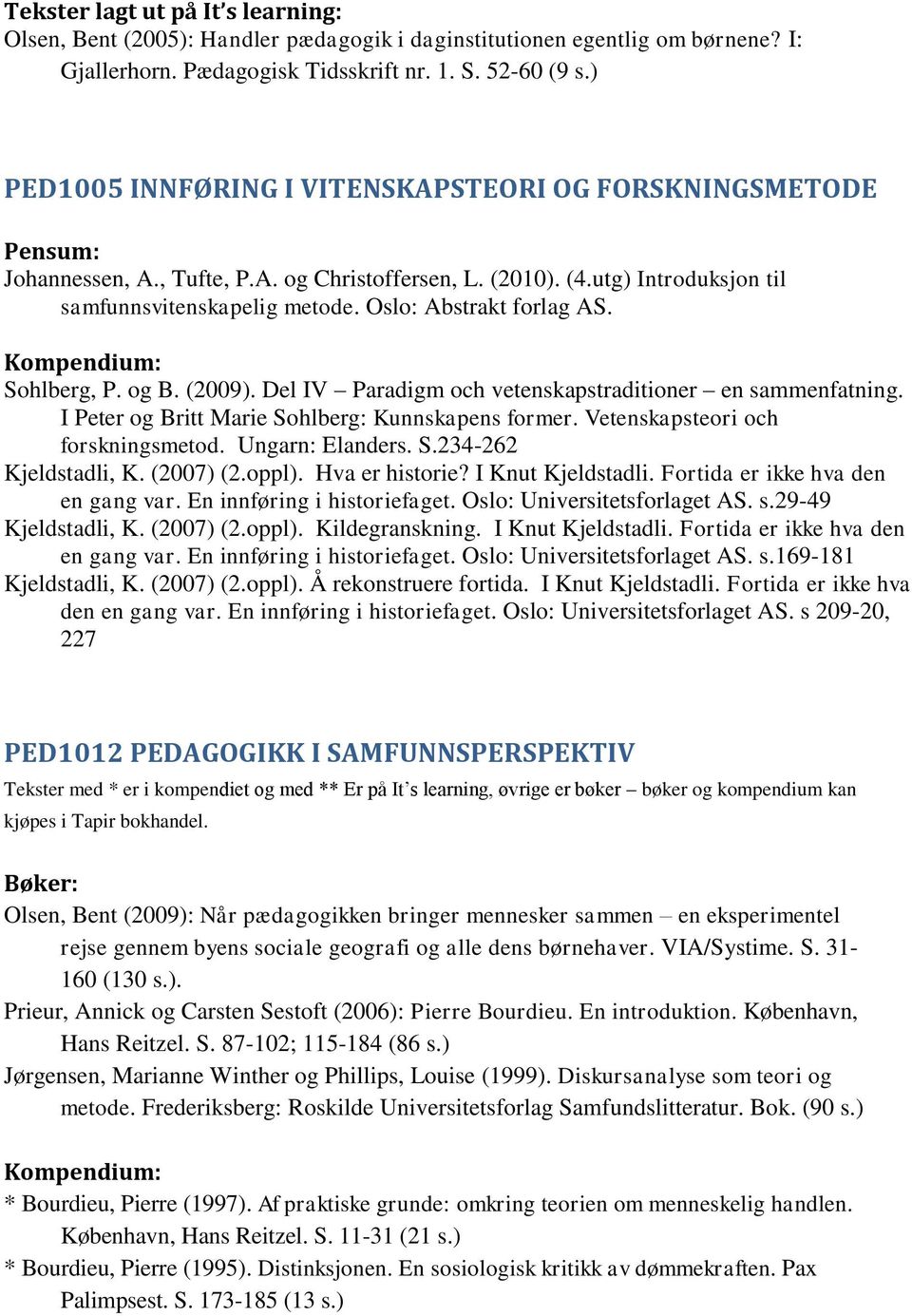 Oslo: Abstrakt forlag AS. Kompendium: Sohlberg, P. og B. (2009). Del IV Paradigm och vetenskapstraditioner en sammenfatning. I Peter og Britt Marie Sohlberg: Kunnskapens former.