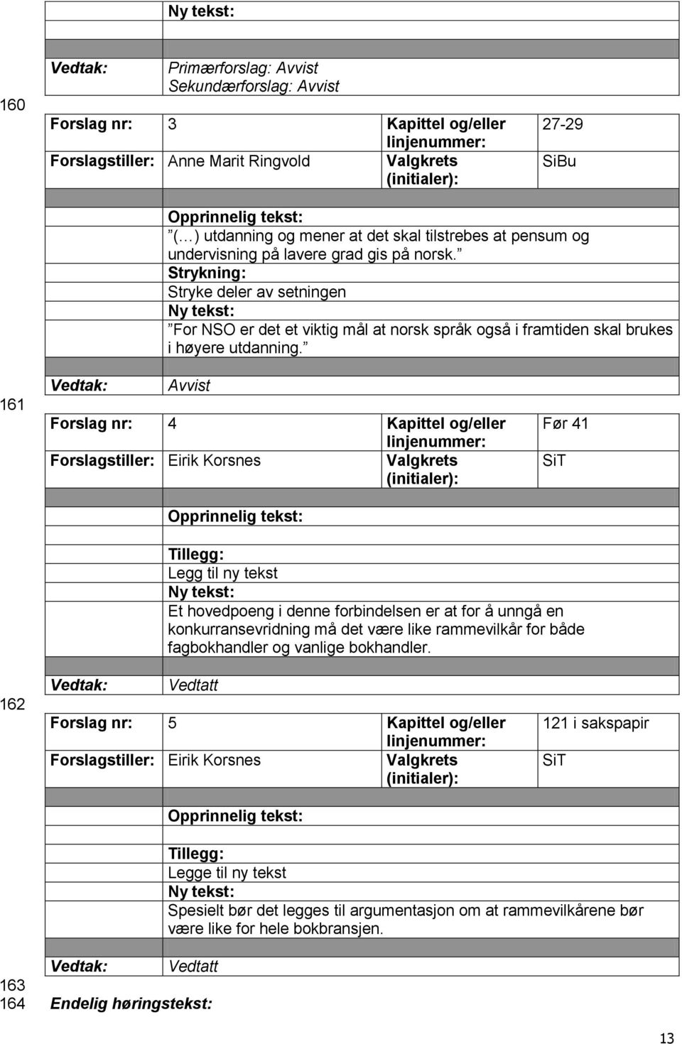 161 Avvist Forslag nr: 4 Kapittel og/eller Forslagstiller: Eirik Korsnes Før 41 SiT Tillegg: Legg til ny tekst Et hovedpoeng i denne forbindelsen er at for å unngå en konkurransevridning må det være