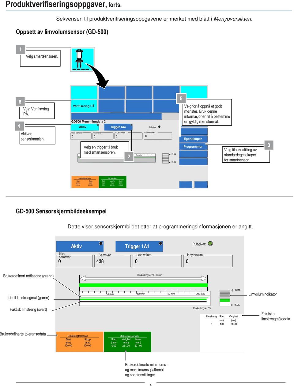 Ikke samsvar Samsvar Velg en trigger til bruk med smartsensoren. Lavt volum Høyt volum +.0% +.0% Egenskaper Programmer Velg tilbakestilling av standardegenskaper for smartsensor.