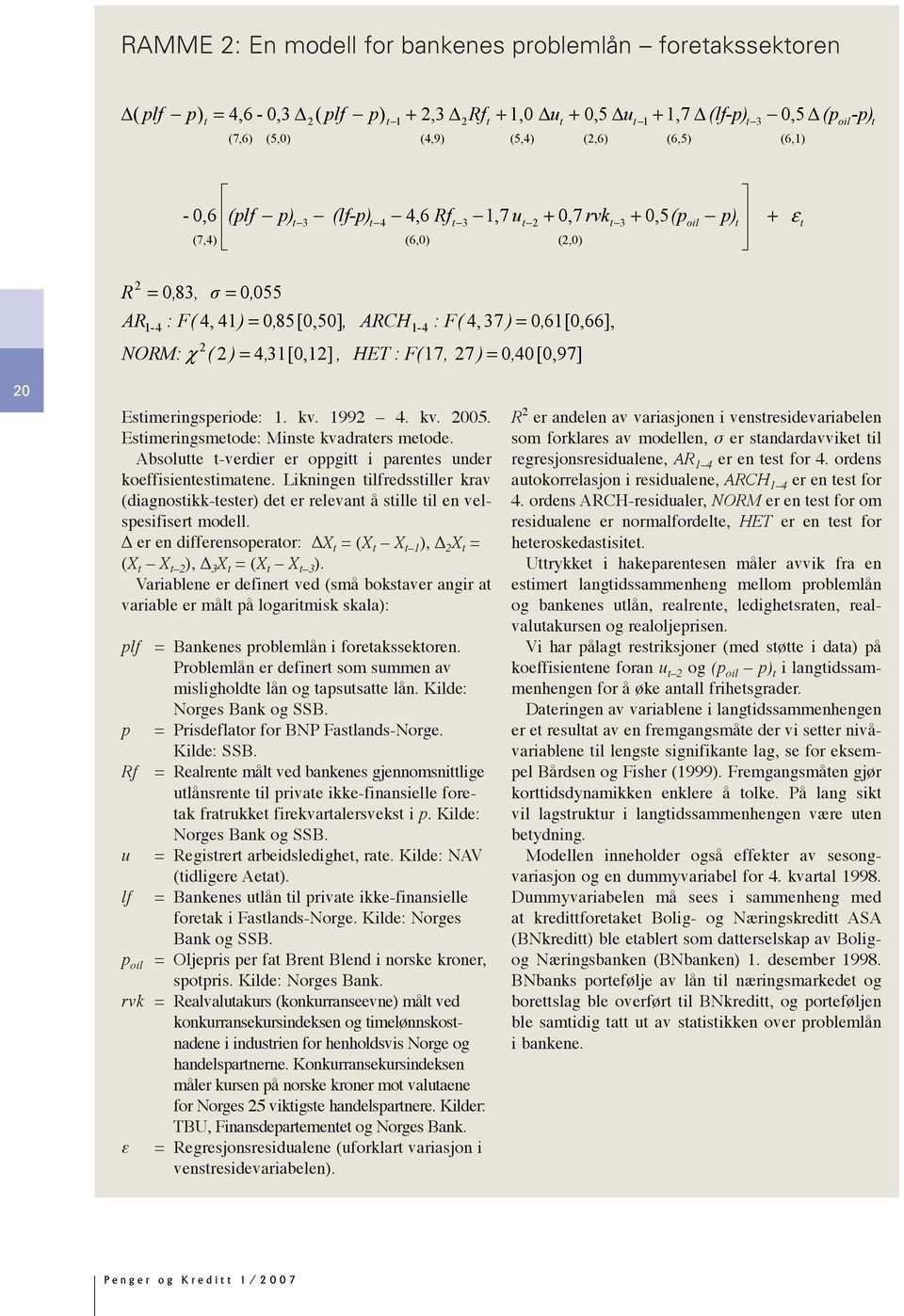 99. kv.. Estimeringsmetode: Minste kvadraters metode. Absolutte t-verdier er oppgitt i parentes under koeffisientestimatene.