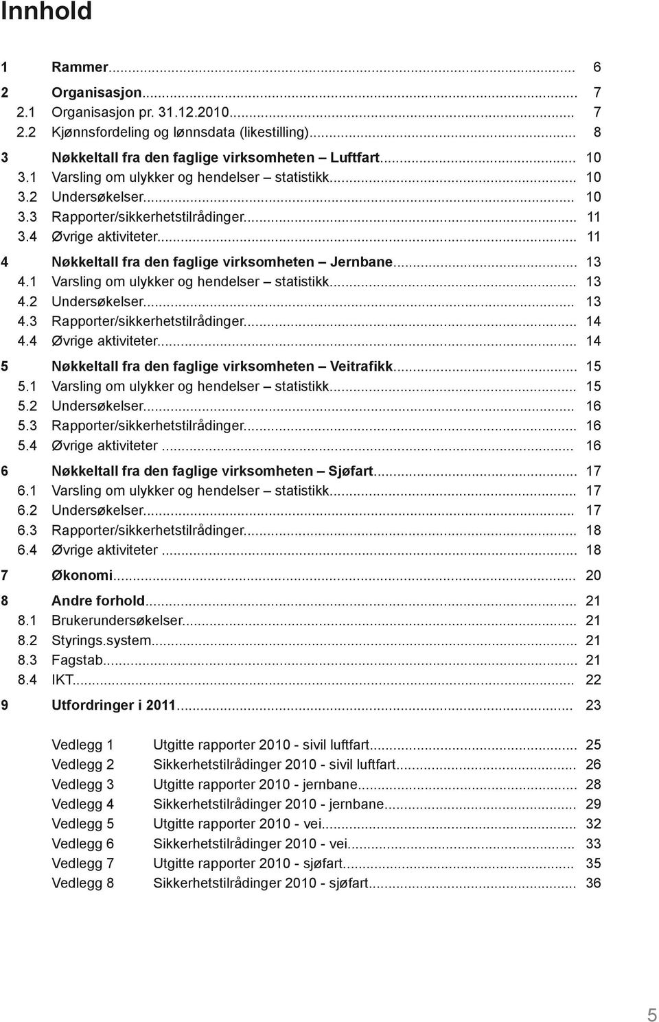 .. 5.1 Varsling om ulykker og hendelser statistikk... 5.2 Undersøkelser... 5.3 Rapporter/sikkerhetstilrådinger... 5.4 Øvrige aktiviteter... 6 Nøkkeltall fra den faglige virksomheten Sjøfart... 6.1 Varsling om ulykker og hendelser statistikk... 6.2 Undersøkelser... 6.3 Rapporter/sikkerhetstilrådinger... 6.4 Øvrige aktiviteter... 7 Økonomi.