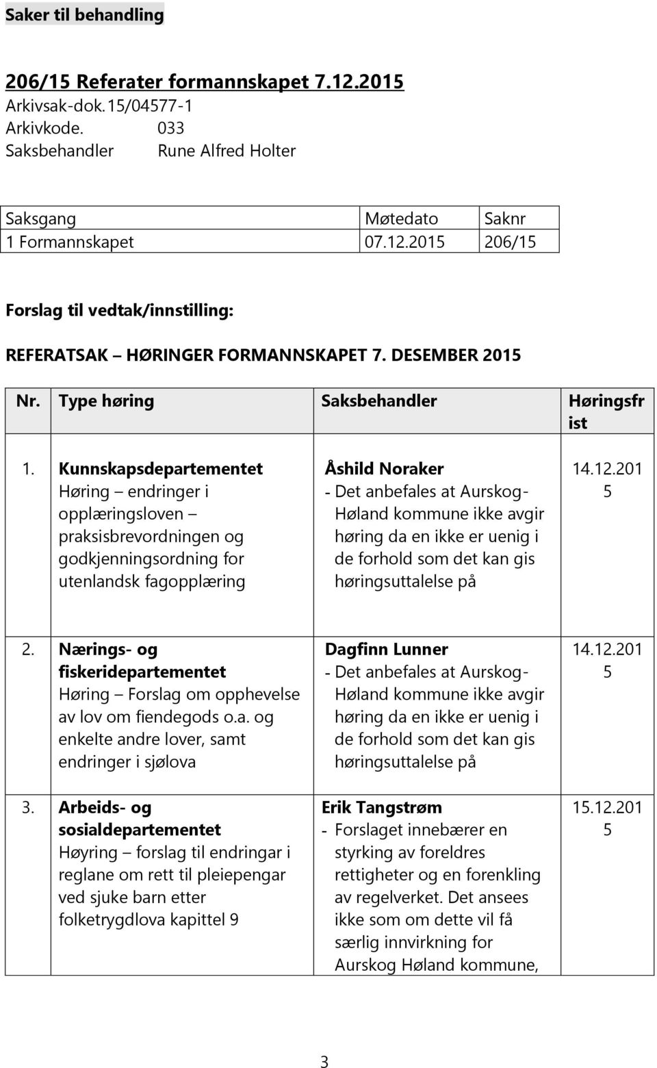 Kunnskapsdepartementet Høring endringer i opplæringsloven praksisbrevordningen og godkjenningsordning for utenlandsk fagopplæring Åshild Noraker - Det anbefales at Aurskog- Høland kommune ikke avgir