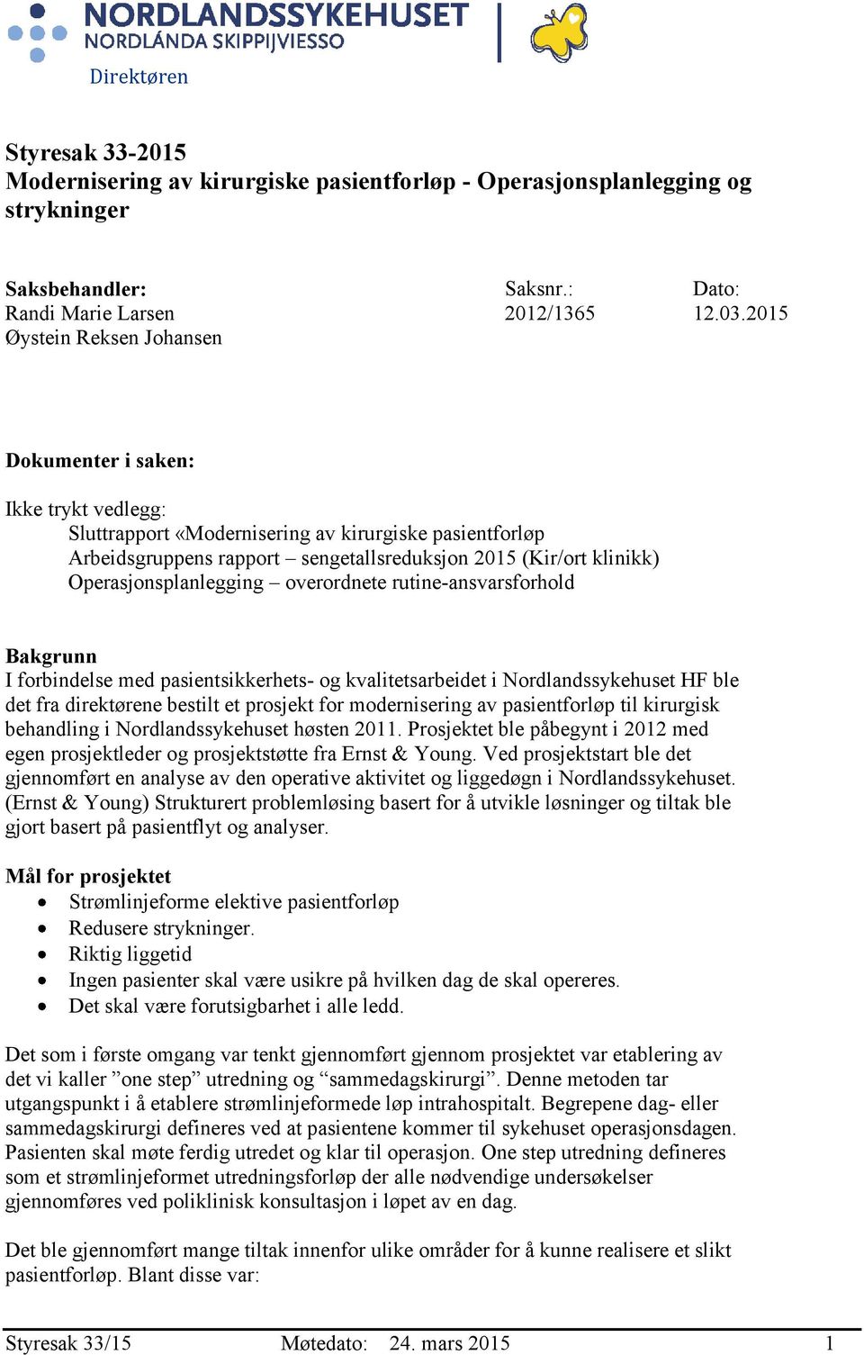 overordnete rutine-ansvarsforhold Bakgrunn I forbindelse med pasientsikkerhets- og kvalitetsarbeidet i Nordlandssykehuset HF ble det fra direktørene bestilt et prosjekt for modernisering av