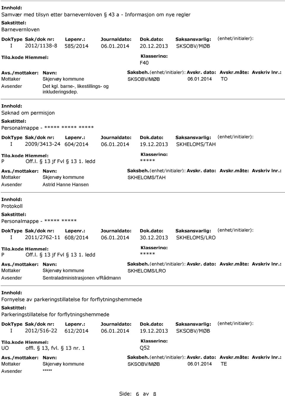 2013 Astrid Hanne Hansen rotokoll ersonalmappe - 2011/2762-11 608/2014 30.12.