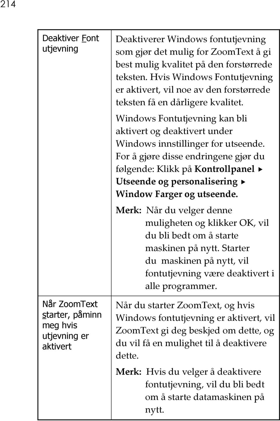 Windows Fontutjevning kan bli aktivert og deaktivert under Windows innstillinger for utseende.