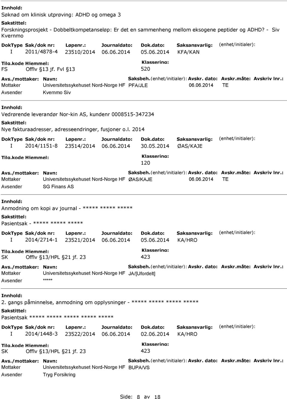 adresseendringer, fusjoner o.l. 2014 2014/1151-8 23514/2014 30.05.