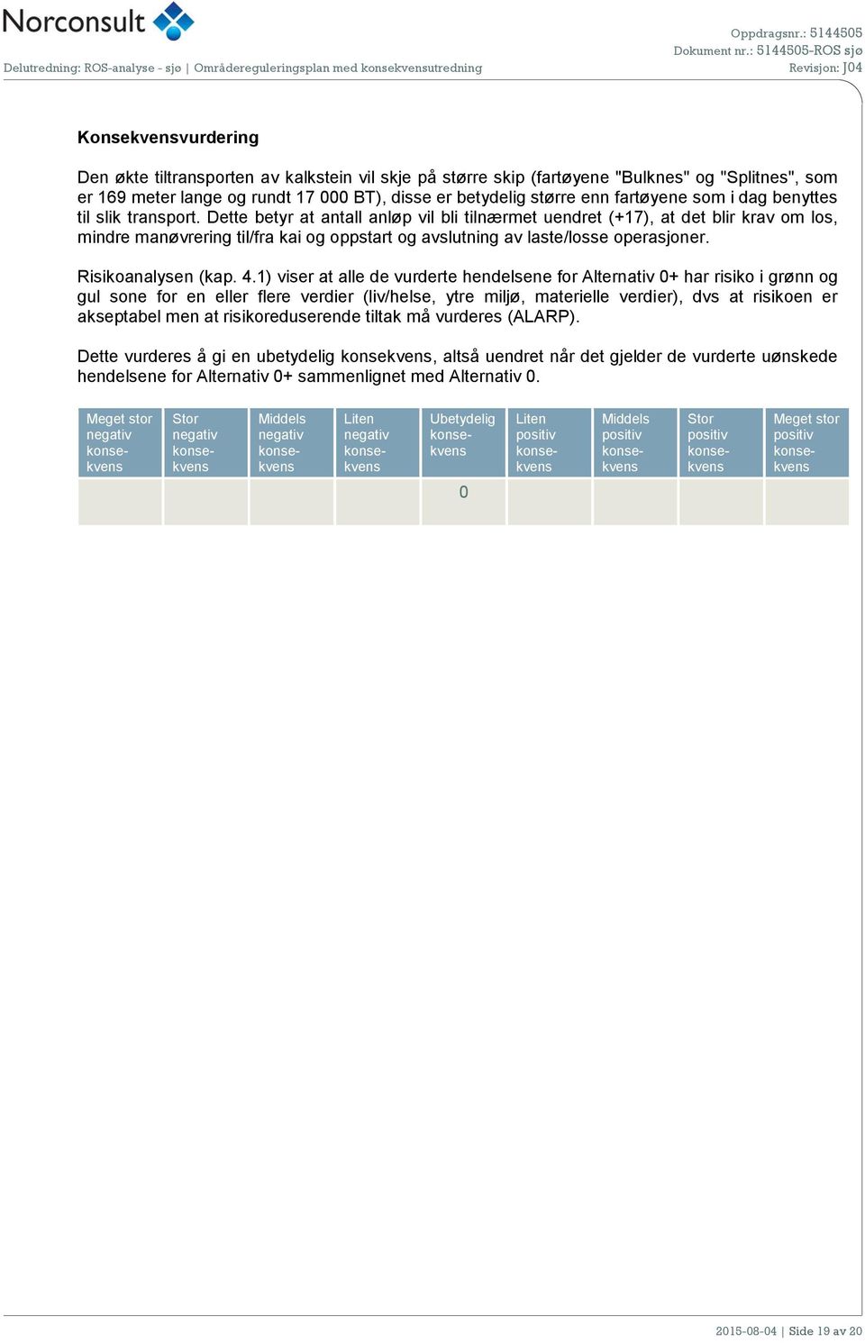 Dette betyr at antall anløp vil bli tilnærmet uendret (+17), at det blir krav om los, mindre manøvrering til/fra kai og oppstart og avslutning av laste/losse operasjoner. Risikoanalysen (kap. 4.