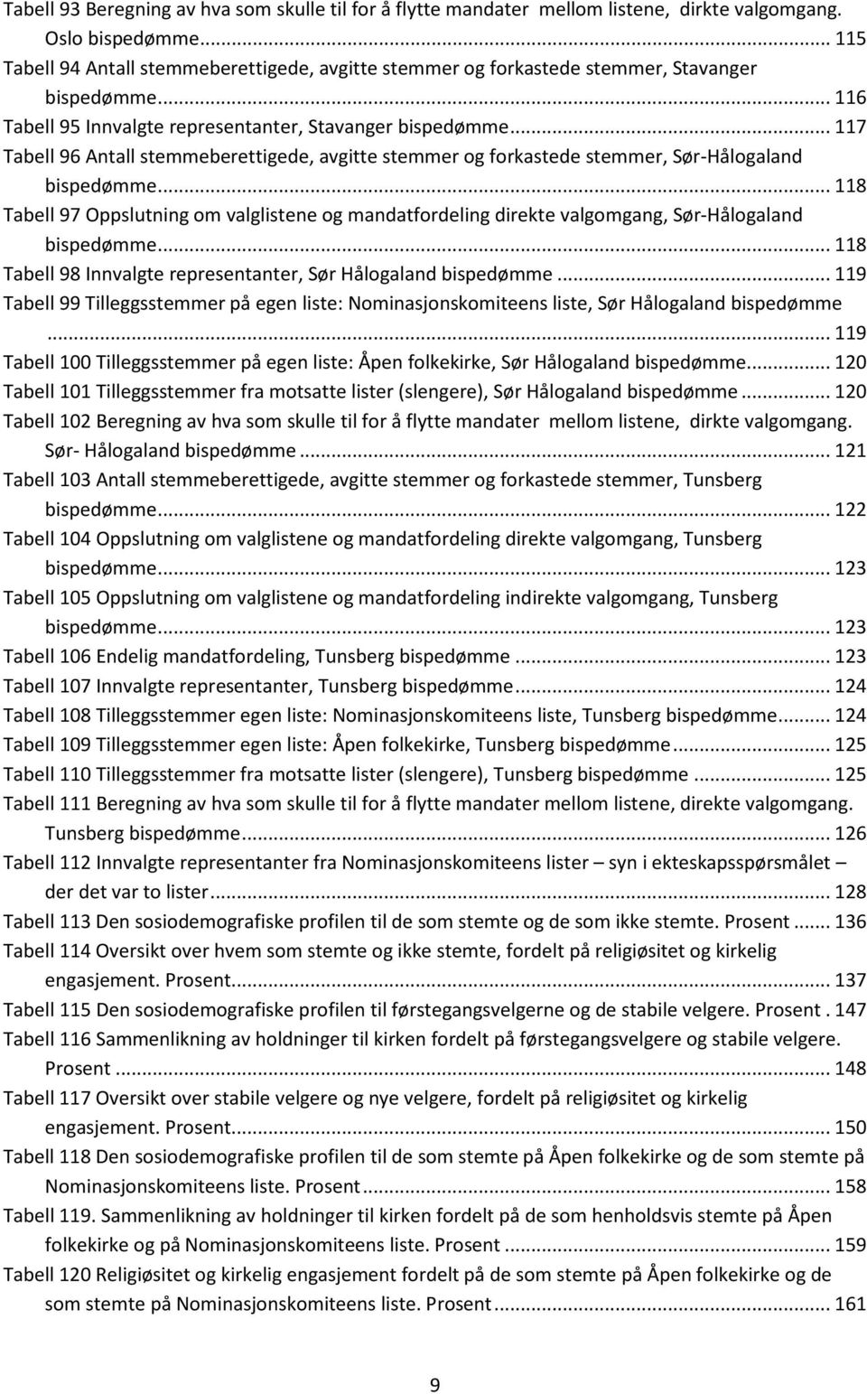 .. 117 Tabell 96 Antall stemmeberettigede, avgitte stemmer og forkastede stemmer, Sør-Hålogaland bispedømme.
