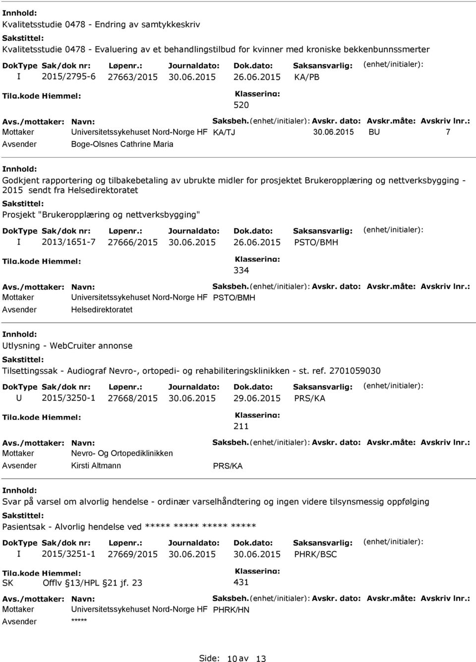 Helsedirektoratet Prosjekt "Brukeropplæring og nettverksbygging" 2013/1651-7 27666/2015 PSTO/BMH 334 Mottaker niversitetssykehuset Nord-Norge HF PSTO/BMH Helsedirektoratet tlysning - WebCruiter