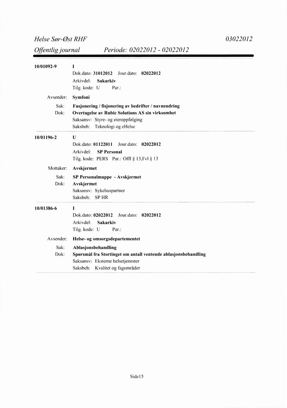 Solutions AS sin virksomhet Styre- og eieroppfølging Teknologi og ehelse 10/01196-2 Dok.dato: 01122011 Jour.