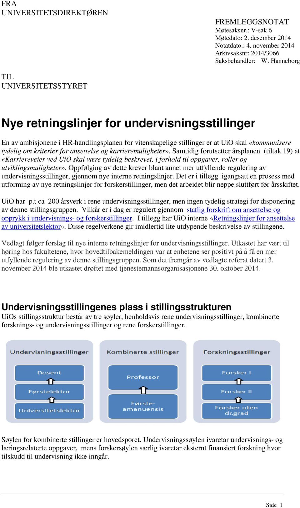 for ansettelse og karrieremuligheter». Samtidig forutsetter årsplanen (tiltak 19) at «Karriereveier ved UiO skal være tydelig beskrevet, i forhold til oppgaver, roller og utviklingsmuligheter».