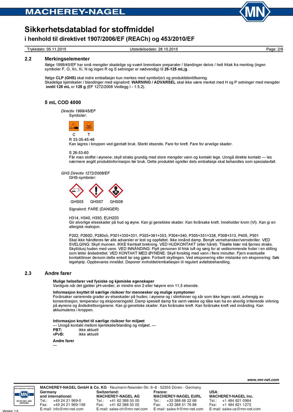 er nødvendig) til 25-125 ml g. Ifølge CLP (GHS) skal indre emballasjer kun merkes med symbol(er) og produktidentifisering.