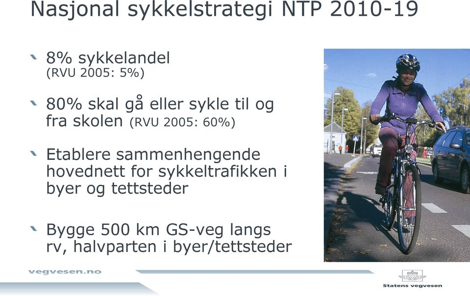 Etablere sammenhengende hovednett for sykkeltrafikken i byer og