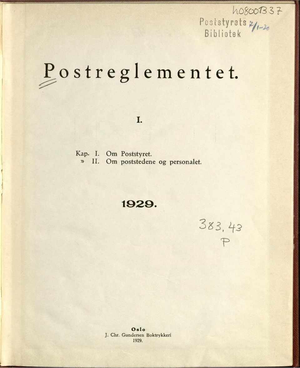 » II. Om poststedene og personalet. 1929.