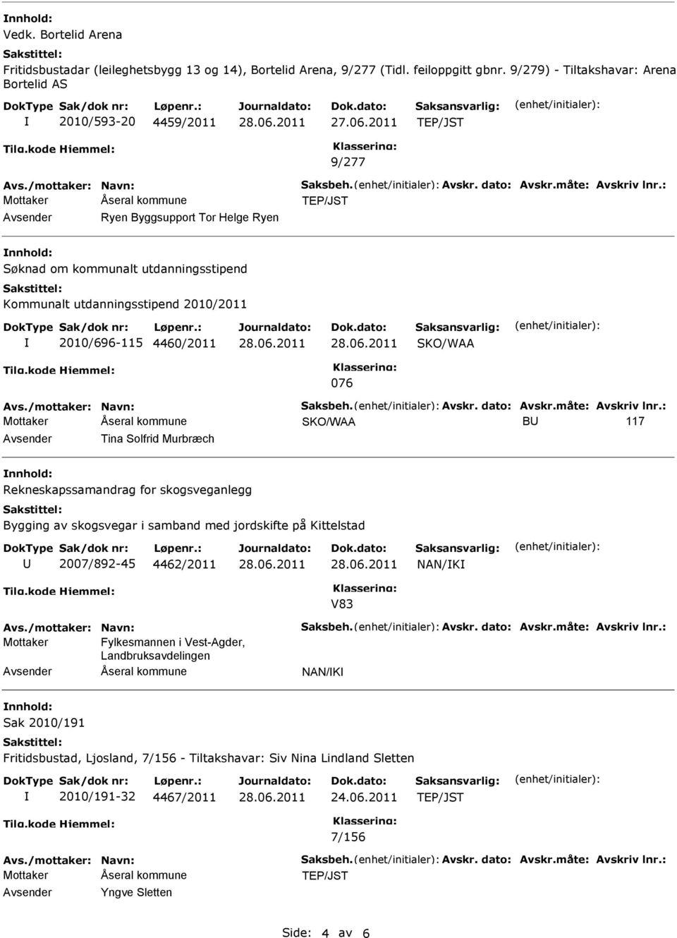 B 117 Tina Solfrid Murbræch Rekneskapssamandrag for skogsveganlegg Bygging av skogsvegar i samband med jordskifte på Kittelstad 2007/892-45 4462/2011 NAN/K V83