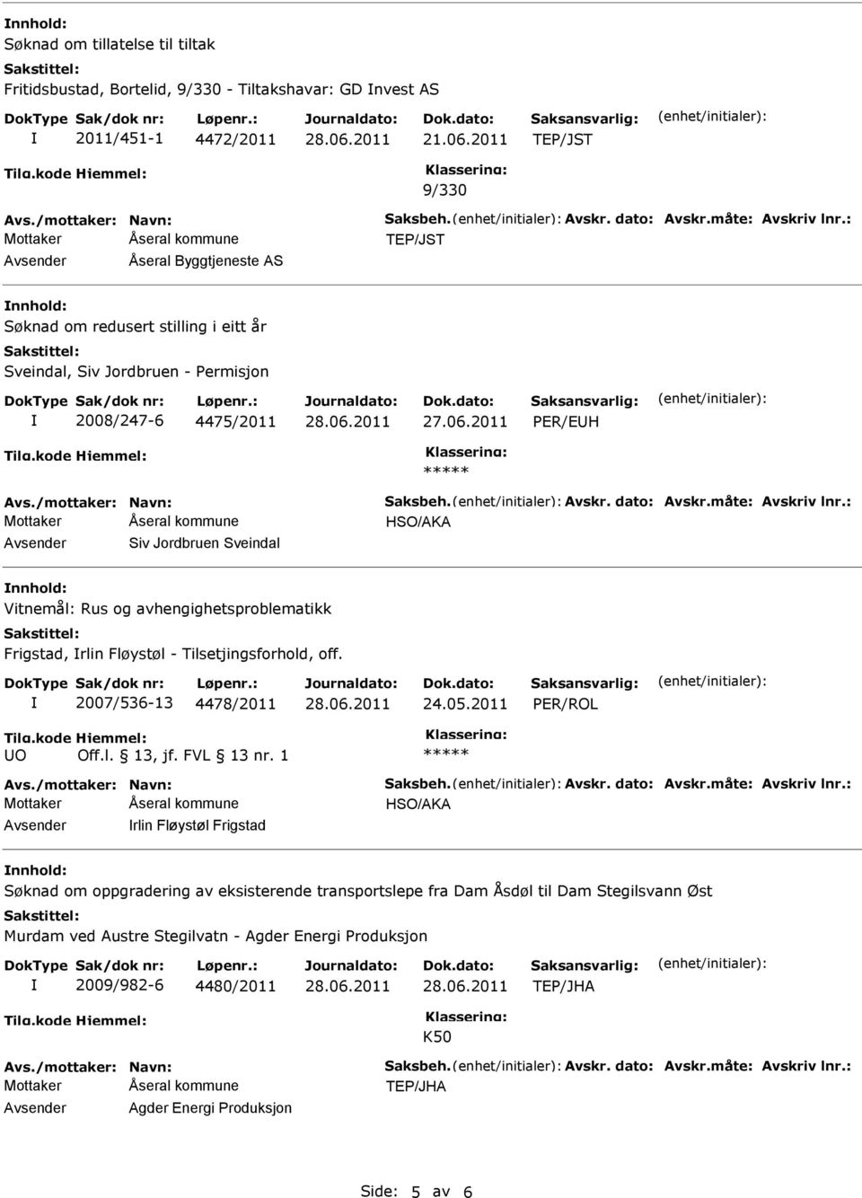 Vitnemål: Rus og avhengighetsproblematikk Frigstad, rlin Fløystøl - Tilsetjingsforhold, off. 2007/536-13 4478/2011 24.05.