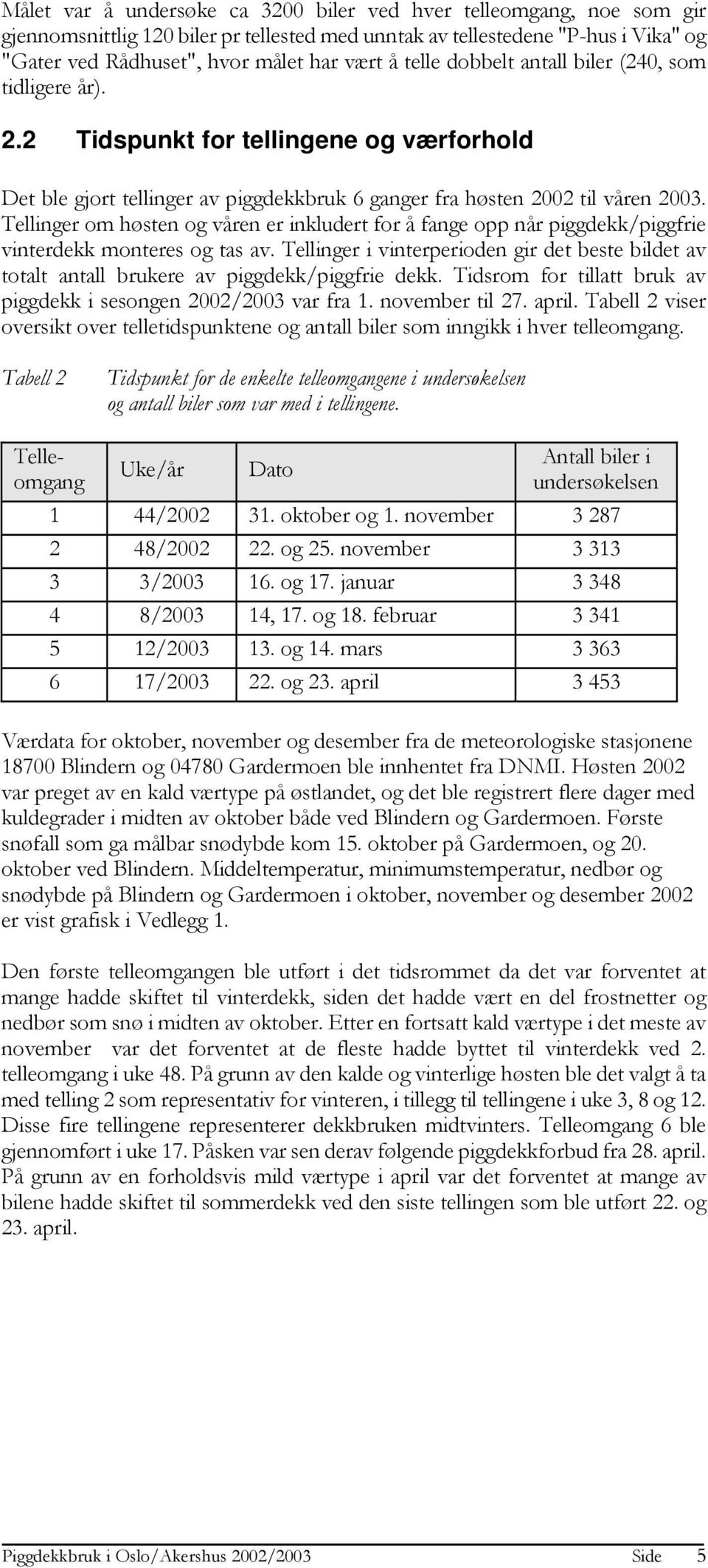 Tellinger om høsten og våren er inkludert for å fange opp når piggdekk/piggfrie vinterdekk monteres og tas av.