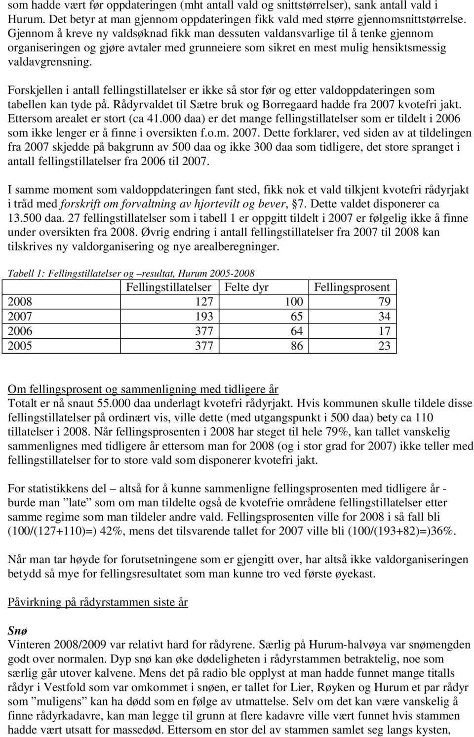 Forskjellen i antall fellingstillatelser er ikke så stor før og etter valdoppdateringen som tabellen kan tyde på. Rådyrvaldet til Sætre bruk og Borregaard hadde fra 2007 kvotefri jakt.