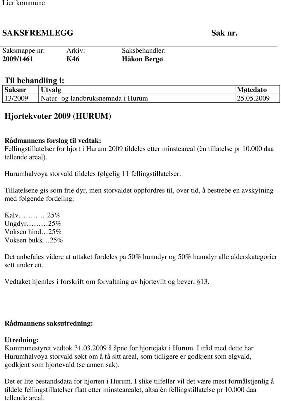 Hurumhalvøya storvald tildeles følgelig 11 fellingstillatelser.