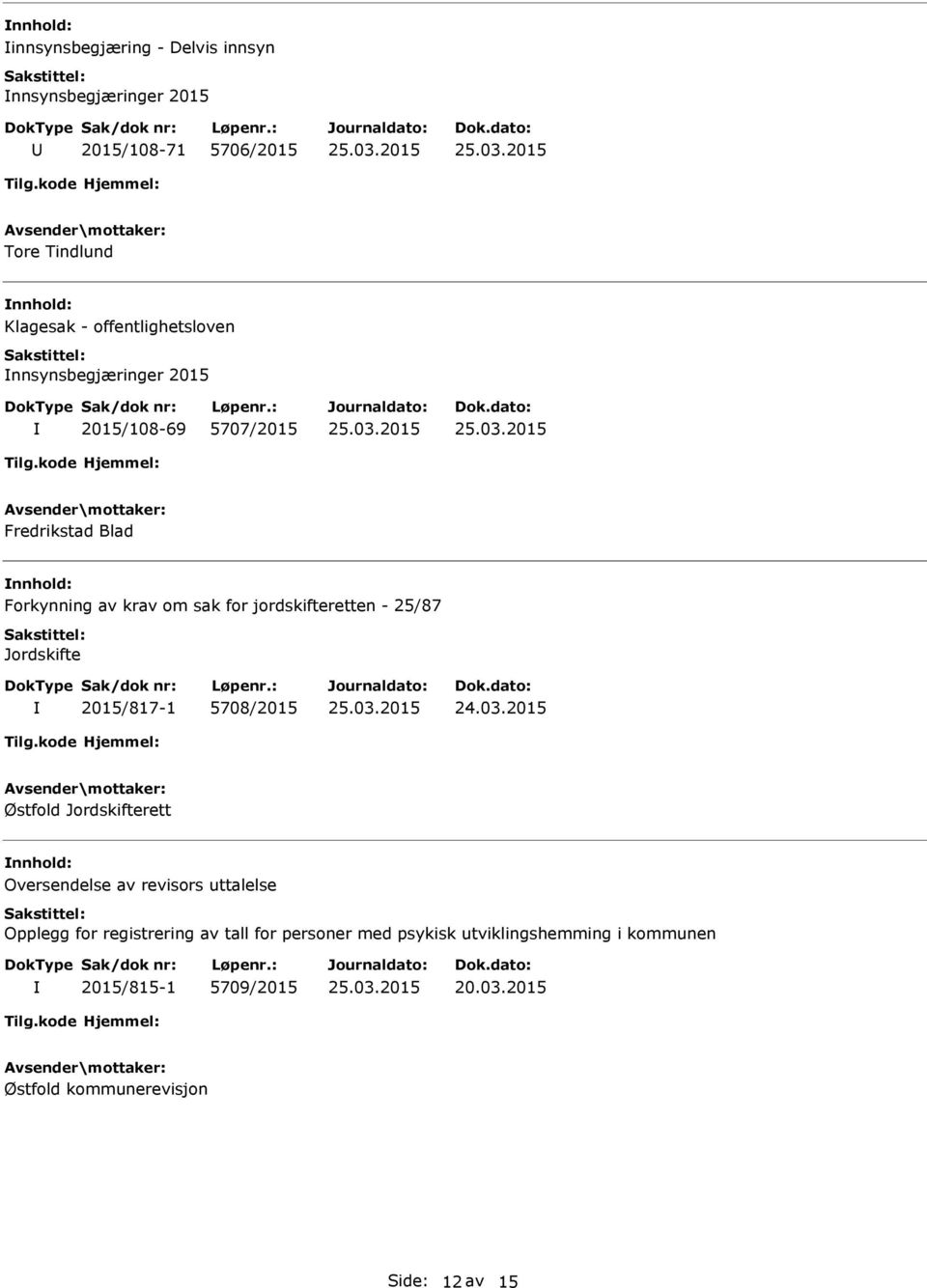 Jordskifte 2015/817-1 5708/2015 Østfold Jordskifterett Oversendelse av revisors uttalelse Opplegg for registrering av