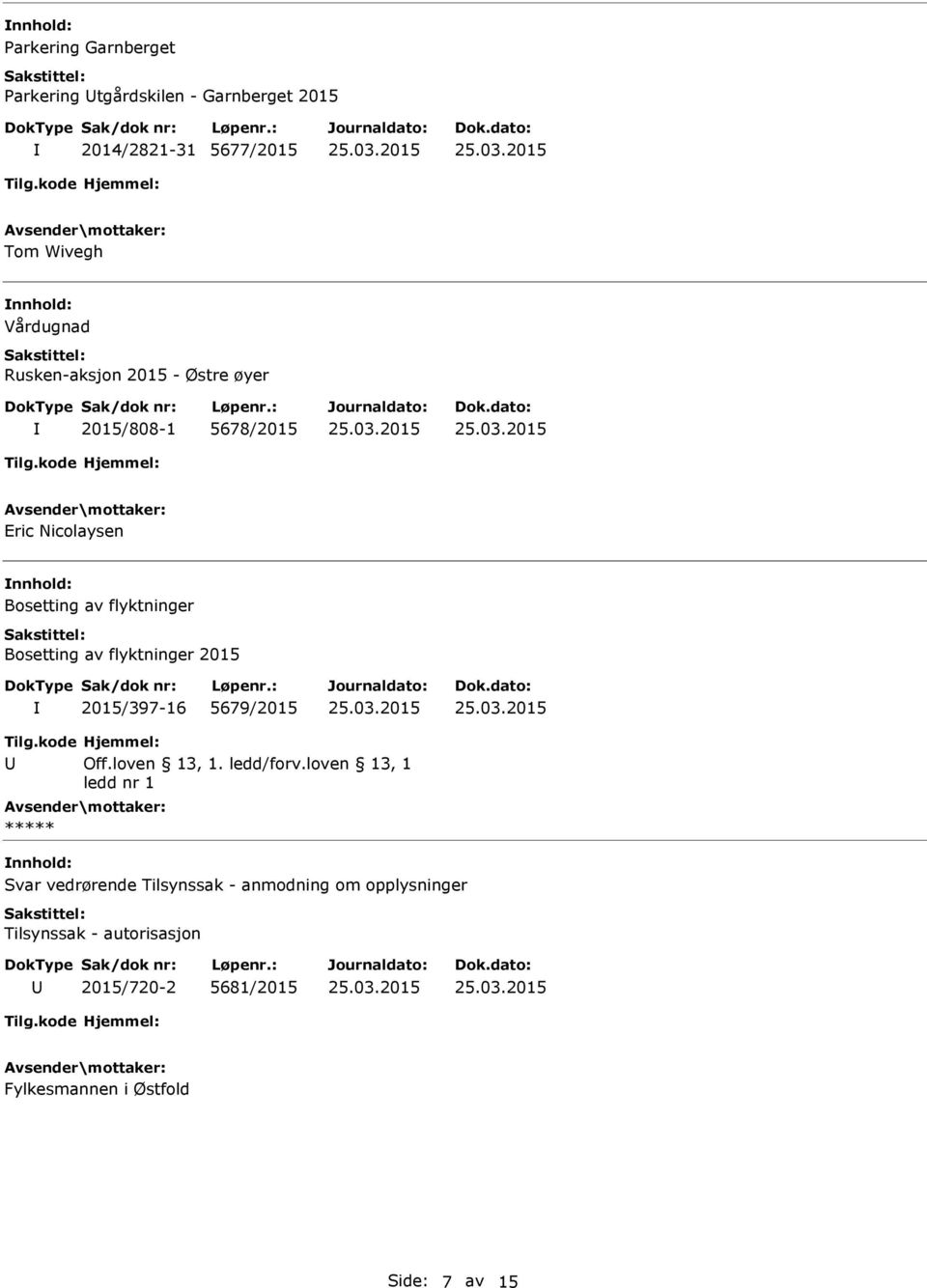 flyktninger 2015 2015/397-16 5679/2015 Tilg.kode Hjemmel: Off.loven 13, 1. ledd/forv.