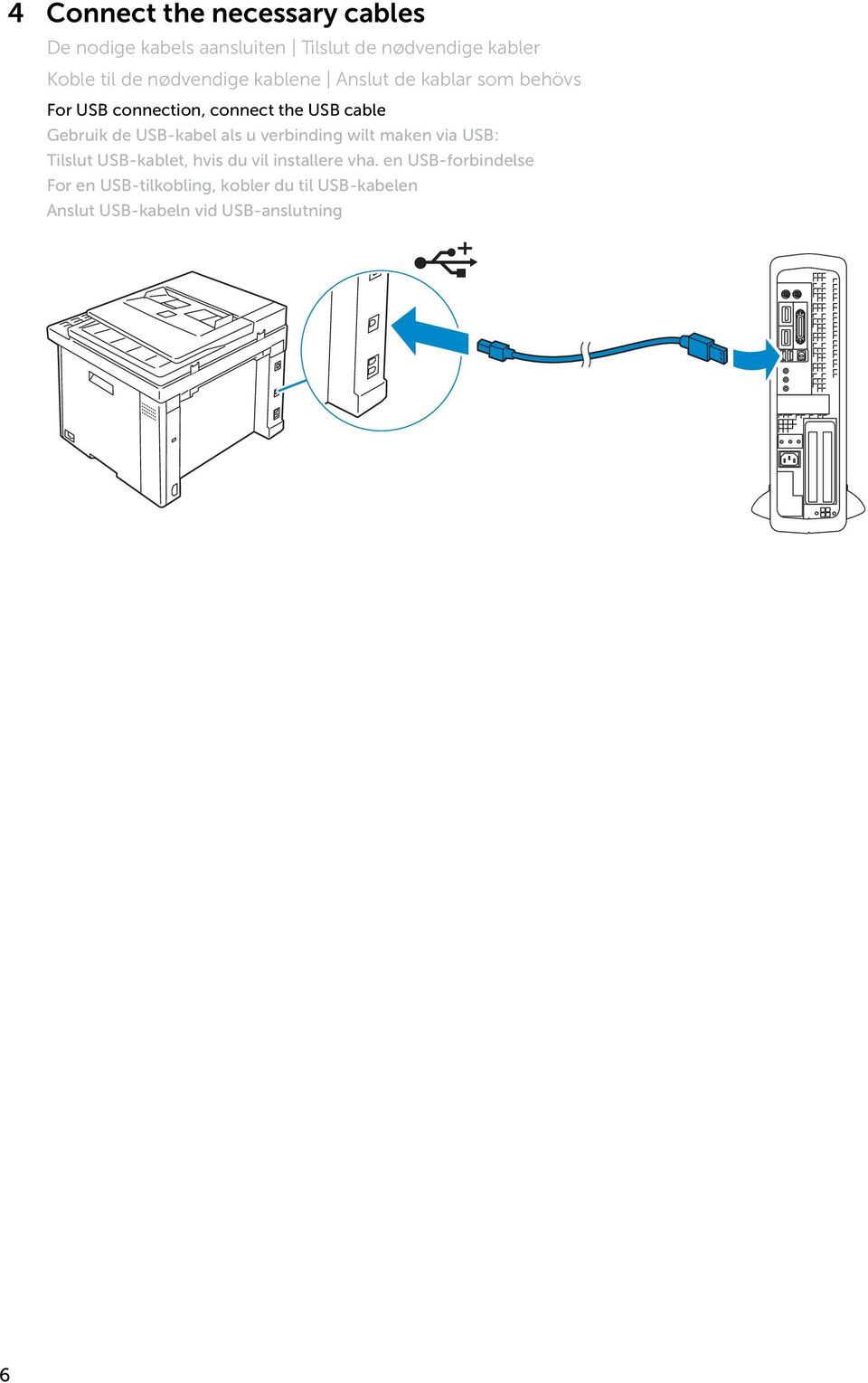 USB-kabel als u verbinding wilt maken via USB: Tilslut USB-kablet, hvis du vil installere vha.