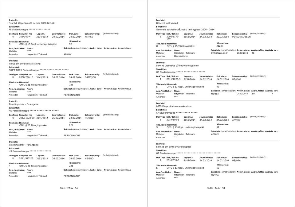 Tilsettingsbrev - forlengelse HS Personalmappe 2011/917-26 31/2014 DRFT/Ø PERSOAL/TDJ O PERSOAL/CHF O PERSOAL/CHF Generell jobbsøknad Generelle søknader på jobb / lærlingplass 2006-2014 Sak/dok nr: