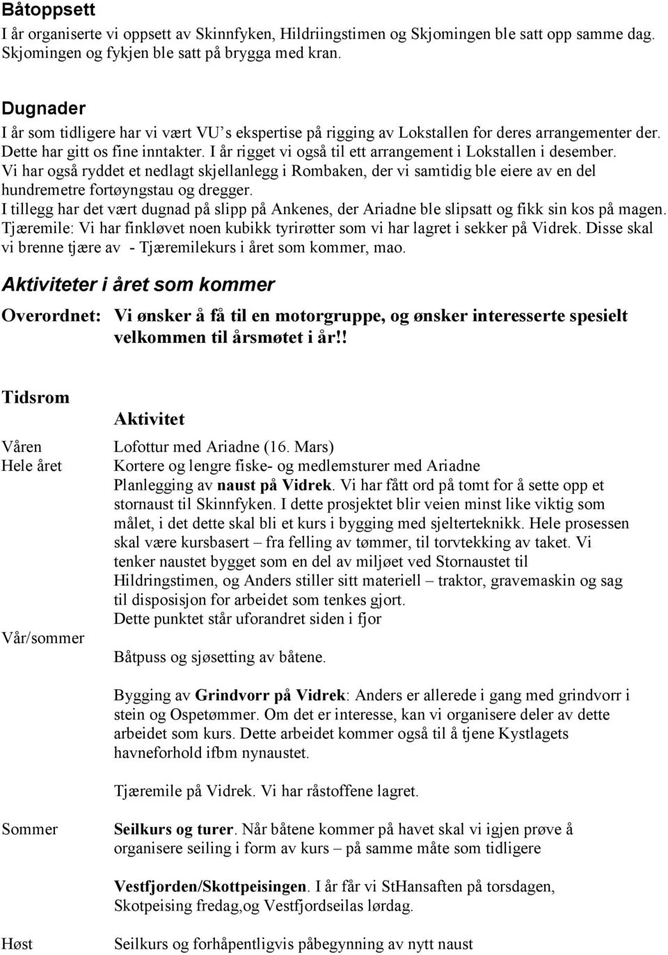 I år rigget vi også til ett arrangement i Lokstallen i desember. Vi har også ryddet et nedlagt skjellanlegg i Rombaken, der vi samtidig ble eiere av en del hundremetre fortøyngstau og dregger.