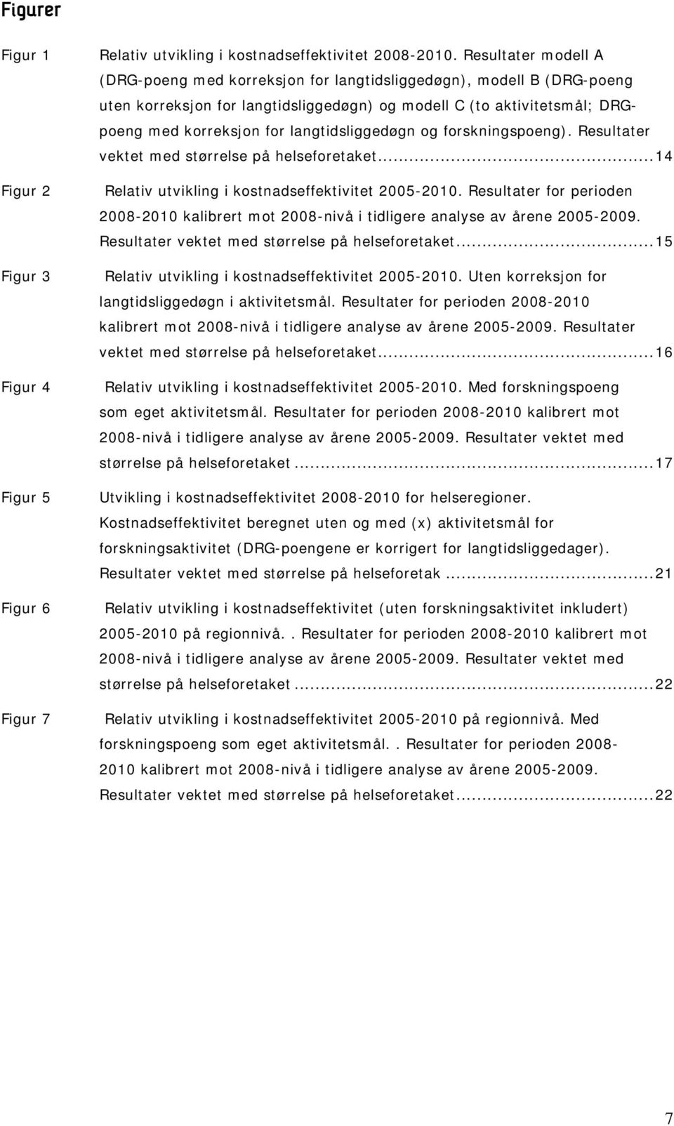 langtidsliggedøgn og forskningspoeng). Resultater vektet med størrelse på helseforetaket... 14 Relativ utvikling i kostnadseffektivitet 2005-.