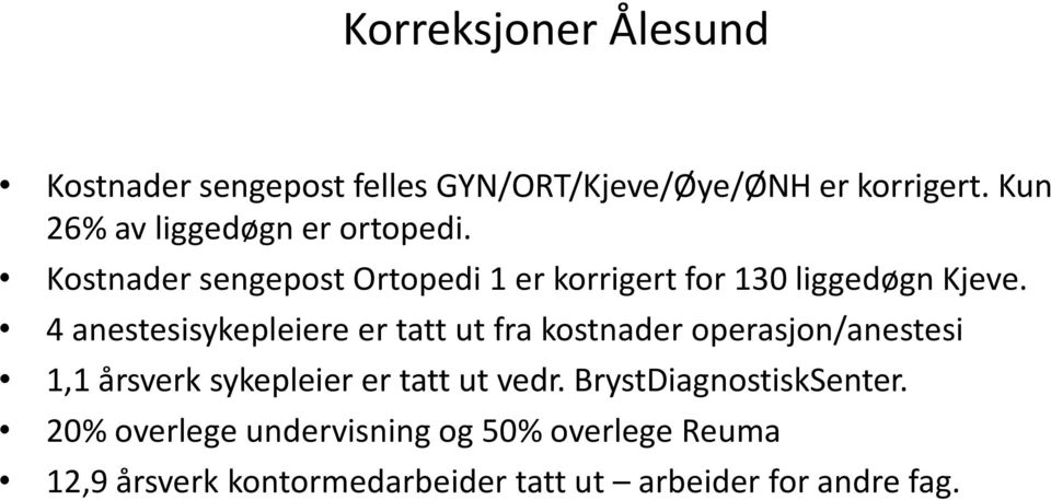 4 anestesisykepleiere er tatt ut fra kostnader operasjon/anestesi 1,1 årsverk sykepleier er tatt ut vedr.