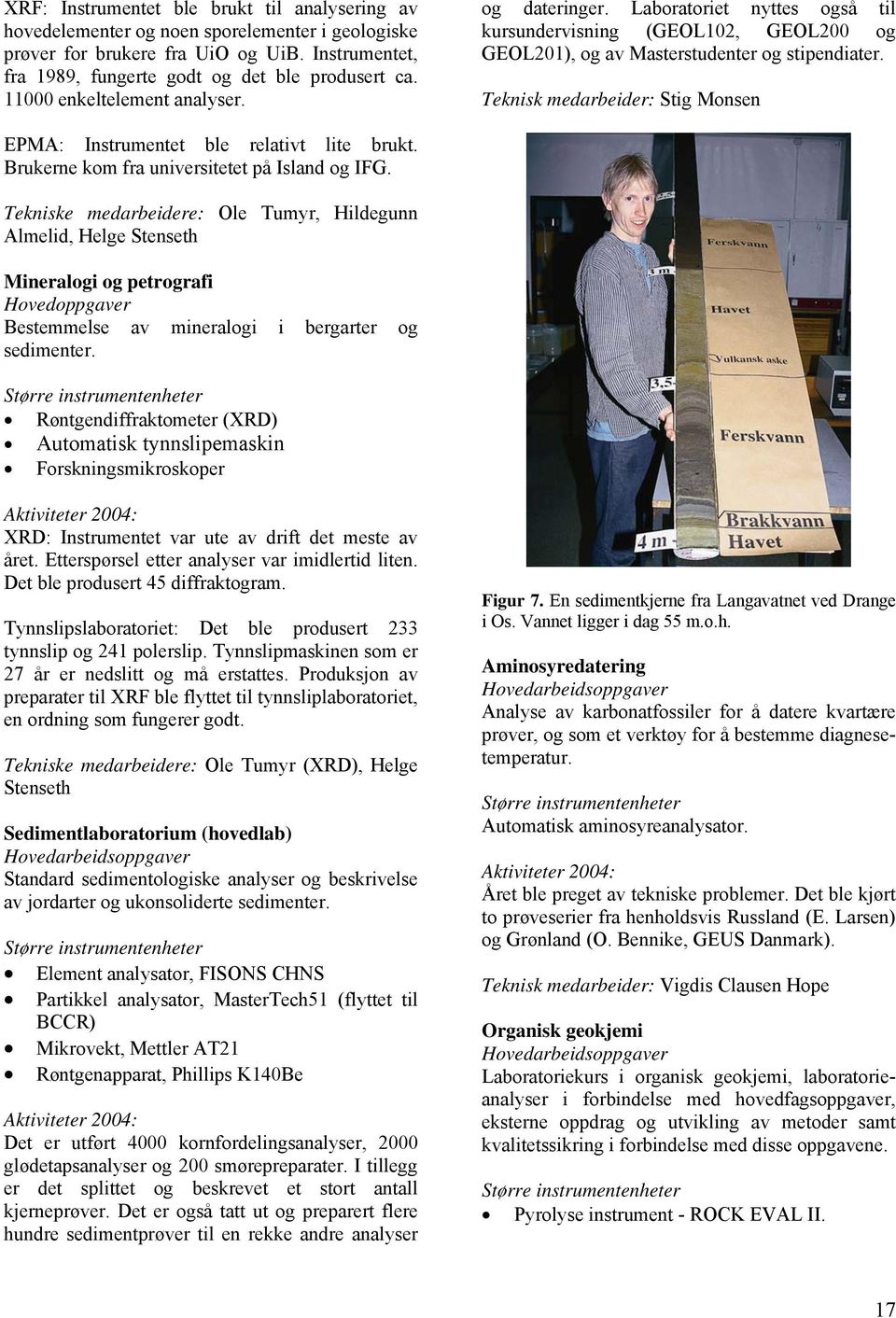 Teknisk medarbeider: Stig Monsen EPMA: Instrumentet ble relativt lite brukt. Brukerne kom fra universitetet på Island og IFG.