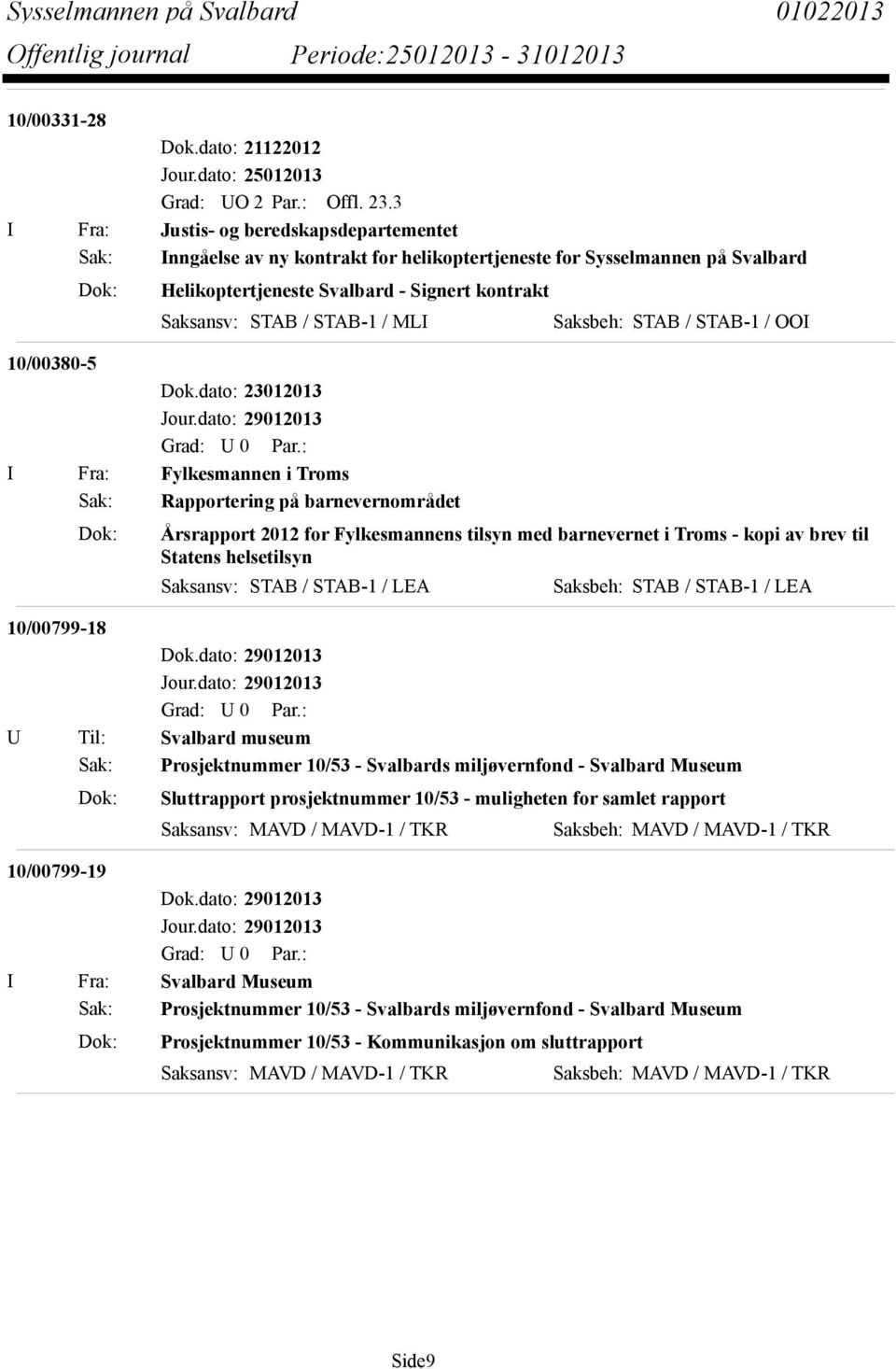 STAB-1 / MLI Saksbeh: STAB / STAB-1 / OOI 10/00380-5 Dok.